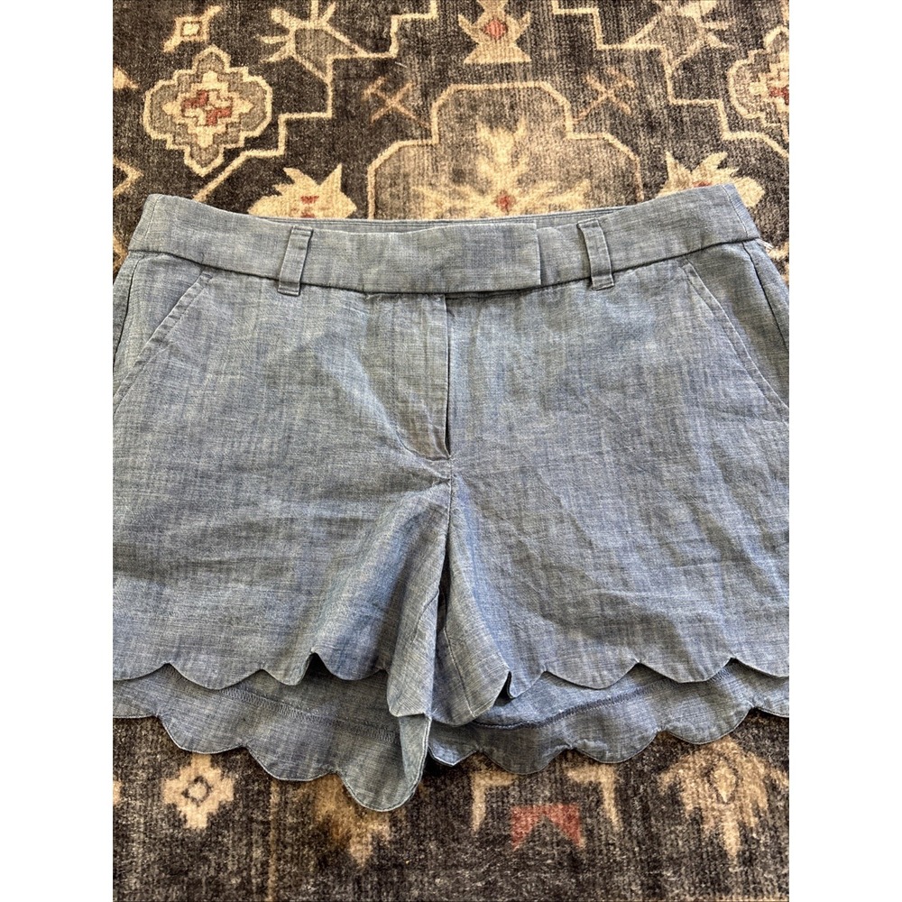 J.Crew Chambray Shorts Scalloped Hem Women's Size 4 Blue 100% Cotton